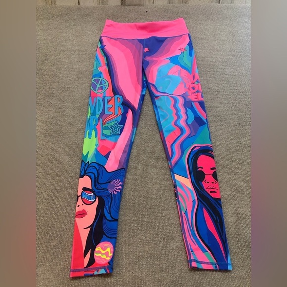 Other - Psychedelic 70s Mod Graphic Pink Waistband Leggings medium 0483